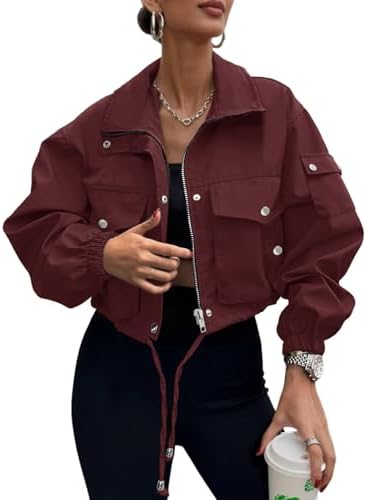 Amazon.com: Tankaneo Womens Cropped Jacket Zip Up Lightweight